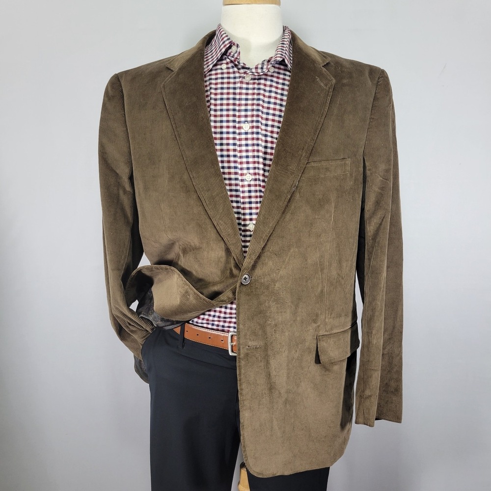 Stafford Essentials Men's Sport Coat Blazer Two Button Brown Corduroy Cotton 46L